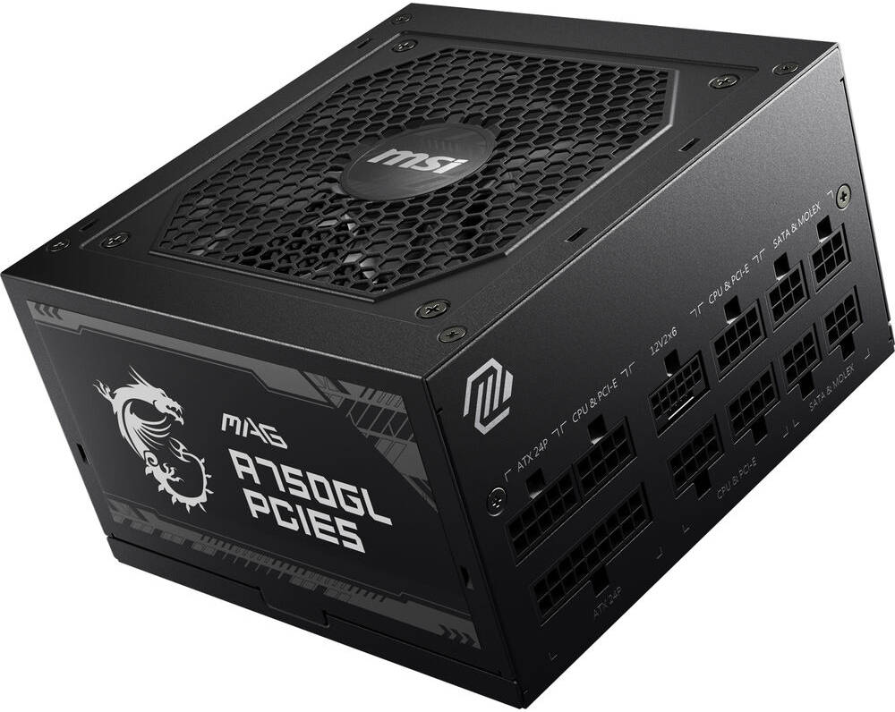 MSI MAG A750GL PCIe5 – 750W Fully Modular ATX Power Supply, 80 PLUS Gold Certified, PCIe5 Compatible, Quiet Operation, High-Performance PSU for Gaming & Workstations