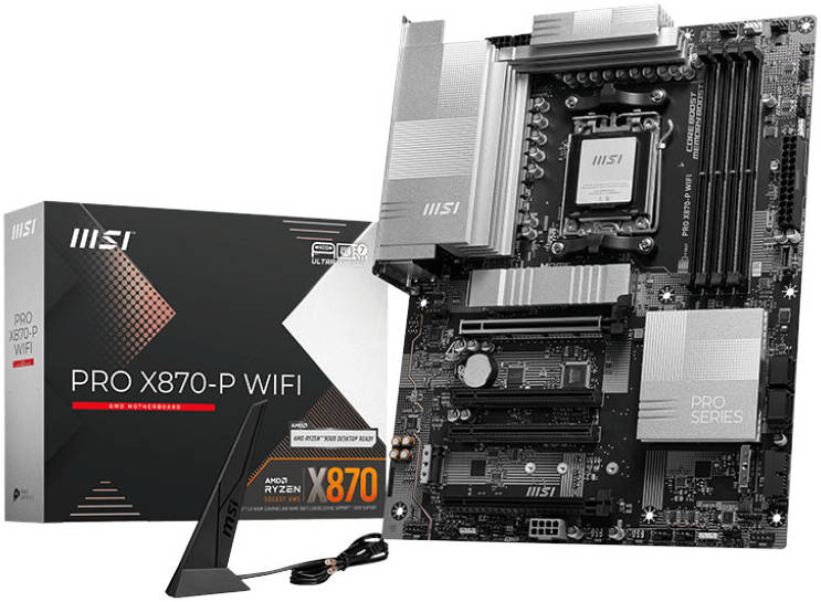 MSI PRO X870-P WIFI Motherboard – AMD X870 Chipset, Supports Ryzen 9000/7000 Series, DDR5, PCIe 5.0, Wi-Fi 7, 2.5G LAN, USB 4.0, Lightning Gen 5 M.2, Extended Heatsink, EZ Debug LED, M.2 Shield Frozr – High-Performance Professional AM5 Motherboard