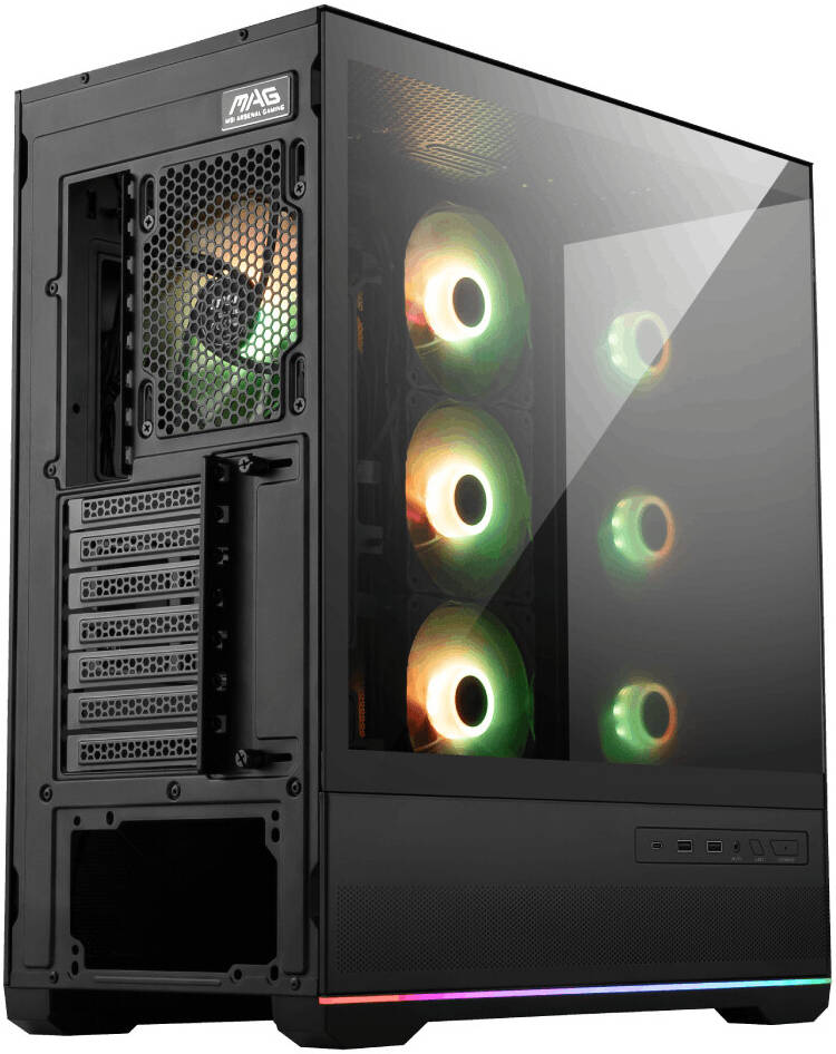 MSI MAG PANO 110R PZ WHITE Mid-Tower PC Case – Panoramic Tempered Glass Design, ARGB Fans, Dual-Chamber Layout, High Airflow Mesh, Mystic Light Sync, Tool-Free Assembly, USB 3.2 Front I/O – Elegant White Chassis