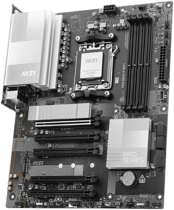 MSI PRO B840-P WIFI Motherboard – Intel B840 Chipset, Supports 14th/13th Gen Intel Core Processors, DDR5, PCIe 4.0, Wi-Fi 7, 2.5G LAN, USB 3.2 Gen 2, Lightning Gen 4 M.2, Extended Heatsink Design, EZ Debug LED, M.2 Shield Frozr