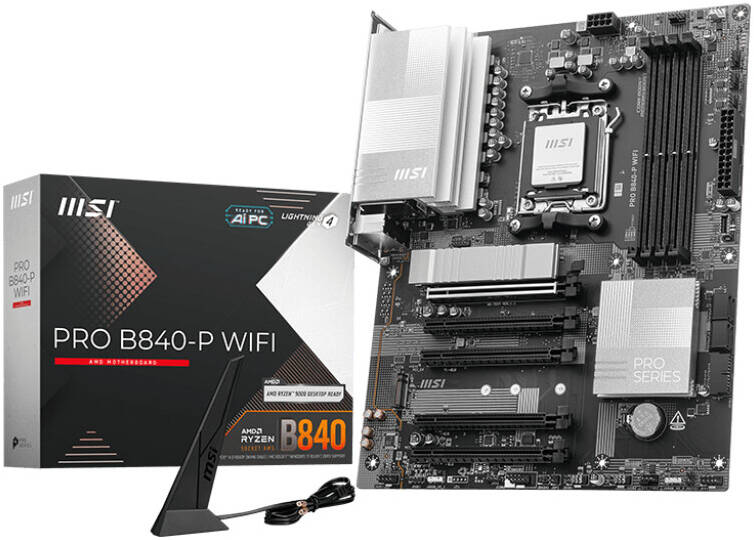 MSI PRO B840-P WIFI Motherboard – Intel B840 Chipset, Supports 14th/13th Gen Intel Core Processors, DDR5, PCIe 4.0, Wi-Fi 7, 2.5G LAN, USB 3.2 Gen 2, Lightning Gen 4 M.2, Extended Heatsink Design, EZ Debug LED, M.2 Shield Frozr