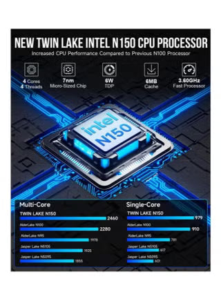 GMKtec NucBox G2 Plus Desktop Ultracompact Mini PC, Intel Twin Lake N150(4C/4T) up to 3.6GHz, 12GB LPDDR5 RAM, 512GB SSD, WiFi 6, BT5.2, Windows 11 Pro, Black, Blue | NucBox G2 Plus