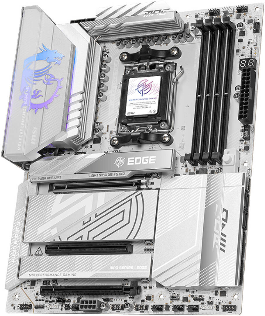 MSI MPG X870E EDGE TI WIFI Motherboard – ATX, AMD X870E Chipset, Supports Ryzen 9000/7000 Series, DDR5, PCIe 5.0, Wi-Fi 7, 2.5G LAN, USB 4.0, Frozr AI Cooling, Mystic Light RGB, Titanium Silver Design – High-Performance Gaming Motherboard