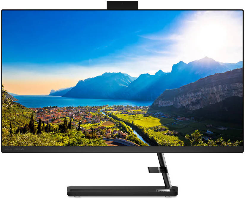 Lenovo IdeaCentre AIO 3  AIO Desktop Computer, 27" FHD IPS Display, Intel Core i7-1165G7, 8GB RAM, 1TB HDD, NVIDIA GeForce MX450 2GB, Black Calliope Wireless Arabic KB & Mouse, DOS, Black | F0FW0057AX