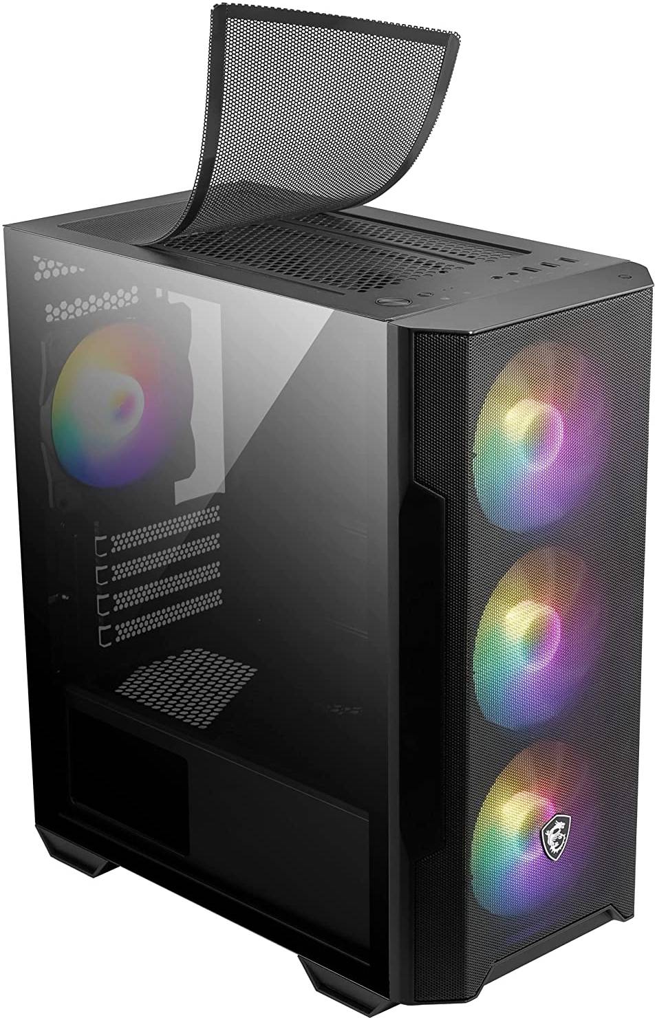 MSI MAG FORGE M100R Micro-ATX Gaming Case – 4x ARGB Fans, Tempered Glass Side Panel, High-Airflow Mesh Front, Mystic Light Sync, Tool-Free Design, USB 3.2 Gen1 Front I/O, Compact Yet Spacious PC Chassis
