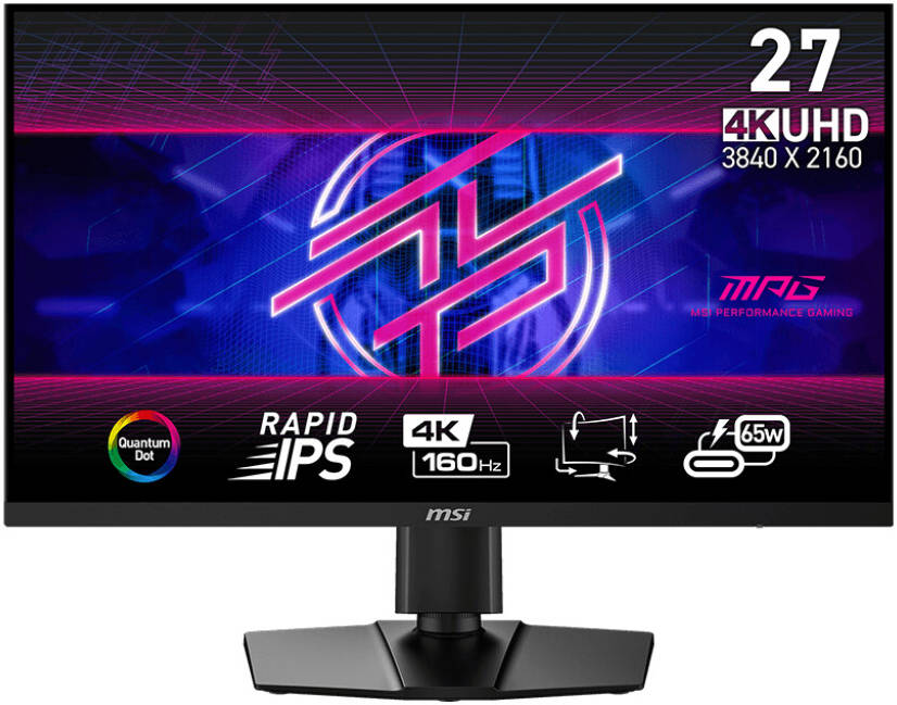 MSI MPG 274URF QD 27" QHD Gaming Monitor – Quantum Dot Rapid IPS, 165Hz, 1ms Response, FreeSync Premium, G-SYNC Compatible, Ergonomic Adjustable Stand, Frameless Design – Vibrant High-Performance Esports Display
