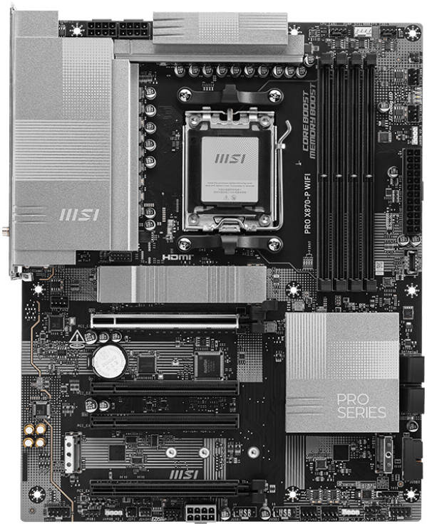 MSI PRO X870-P WIFI Motherboard – AMD X870 Chipset, Supports Ryzen 9000/7000 Series, DDR5, PCIe 5.0, Wi-Fi 7, 2.5G LAN, USB 4.0, Lightning Gen 5 M.2, Extended Heatsink, EZ Debug LED, M.2 Shield Frozr – High-Performance Professional AM5 Motherboard