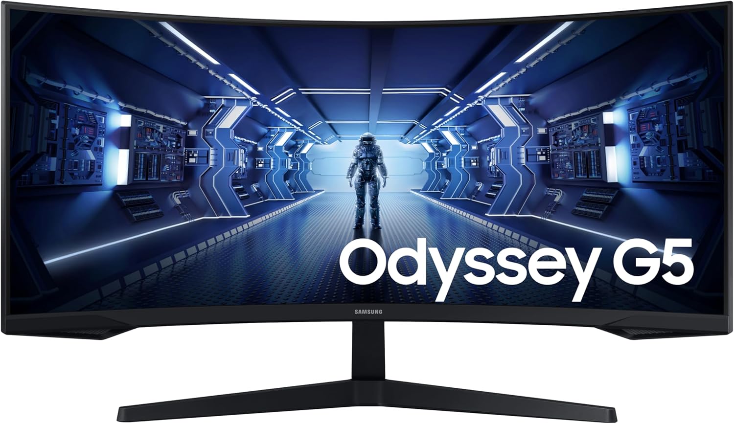 Samsung Gaming Monitor 34 inch Odyssey G5 Curved Ultra Wide QHD (3,440 x 1,440) 165Hz Refresh Rate 1Ms Response Time, FreeSync Premium LC34G55TWWMXUE