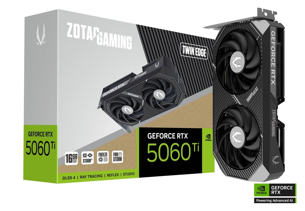ZOTAC GAMING GeForce RTX 5060 Ti 16GB Twin Edge – NVIDIA Blackwell Architecture, DLSS 4, Ray Tracing, IceStorm 3.0 Dual Fan Cooling, PCIe 5.0, HDMI/DisplayPort, Compact Design, 4K Gaming Graphics Card