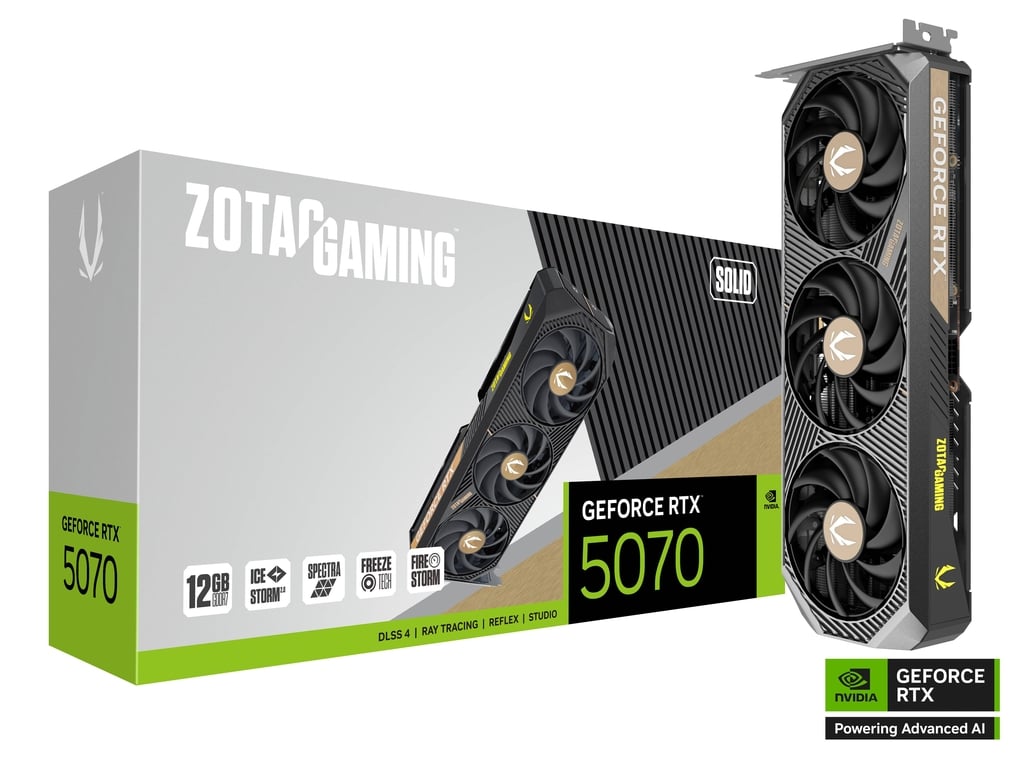 ZOTAC GAMING GeForce RTX 5070 SOLID – 16GB GDDR7, NVIDIA Blackwell Architecture, DLSS 4, Ray Tracing, IceStorm 3.0 Cooling, Dual Fan, PCIe 5.0, HDMI/DisplayPort, 4K & 8K Ready Gaming Graphics Card